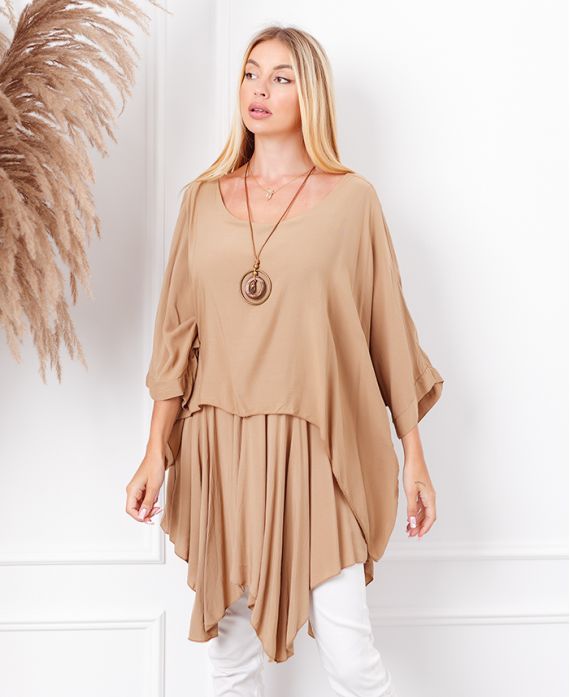 OVERLAY TUNICA OVERSIZE + COLLANA OFFERTO 19263 CAMMELLO