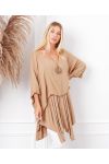 OVERLAY TUNICA OVERSIZE + COLLANA OFFERTO 19263 CAMMELLO