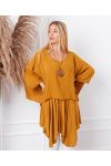 TUNIQUE OVERSIZE SUPERPOSITION + COLLIER OFFERT 19263 MOUTARDE