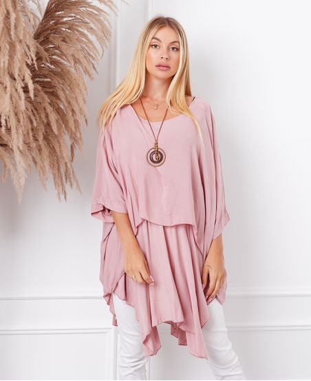 OVERSIZE TUNIC OVERLAY + NECKLACE OFFERED 19263 PINK