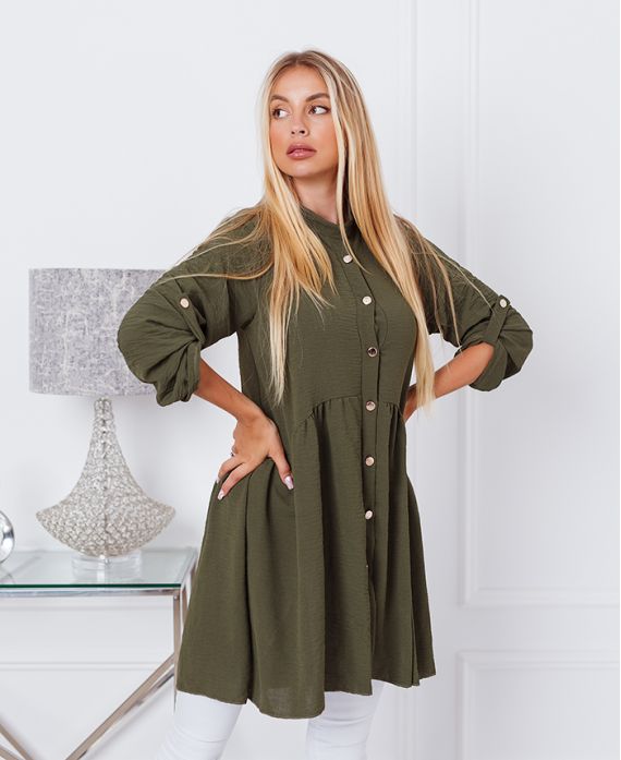 ROBE CHEMISE AMPLE A BOUTONS 7993 VERT MILITAIRE