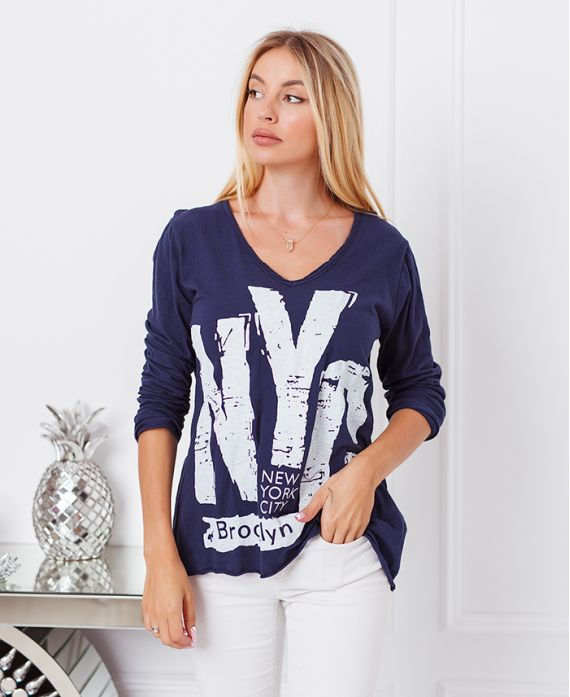 T-SHIRT, BAUMWOLLE, NYC 9874-MARINE-BLAU