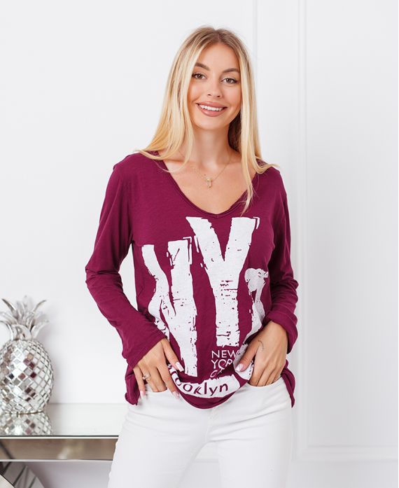 T-SHIRT COTTON NYC 9874 BURGUNDY