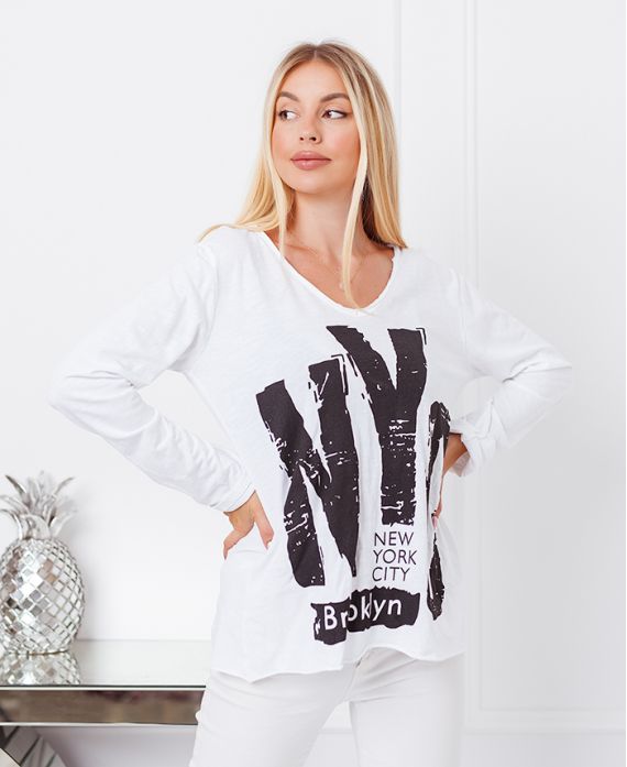 T-SHIRT COTON NYC 9874 BLANC