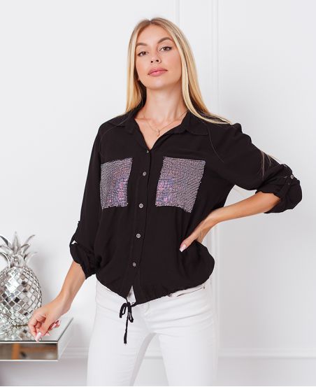 SEQUINED POCKETS SHIRT 9263 BLACK