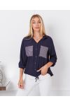 SEQUINED POCKETS SHIRT 9263 NAVY BLUE