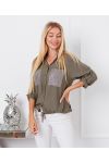 SEQUINED POCKETS SHIRT 9263 MILITARY GREEN