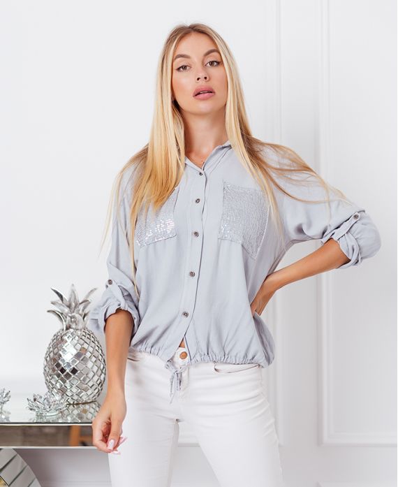 SEQUINED POCKETS SHIRT 9263 LIGHT GREY