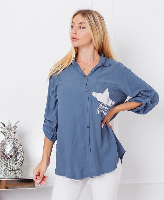 CHEMISE POCHE FLOCAGE ETOILE 9331 BLEU JEANS