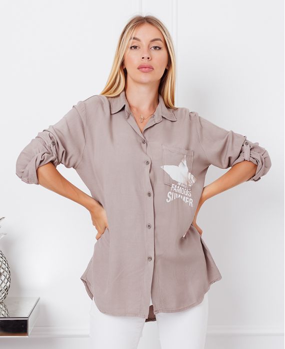 CHEMISE POCHE FLOCAGE ETOILE 9331 TAUPE