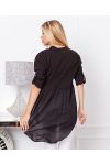 BI-MATERIAL TUNIC SWEATER BUTTON NECKLINE 19276 BLACK