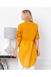 BI-MATERIAL TUNIC SWEATER BUTTON NECKLINE 19276 MUSTARD