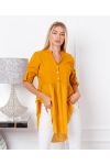 BI-MATERIAL TUNIC SWEATER BUTTON NECKLINE 19276 MUSTARD