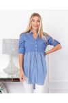 PULL TUNIQUE BI-MATIERE ENCOLURE A BOUTONS 19276 BLEU JEANS