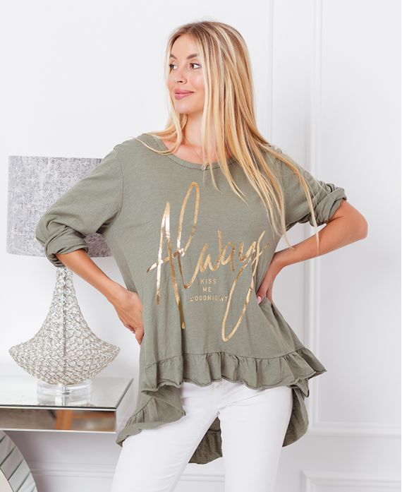 TUNIC SWEATER ALWAYS A FRILLY 21039 MILITARY GREEN