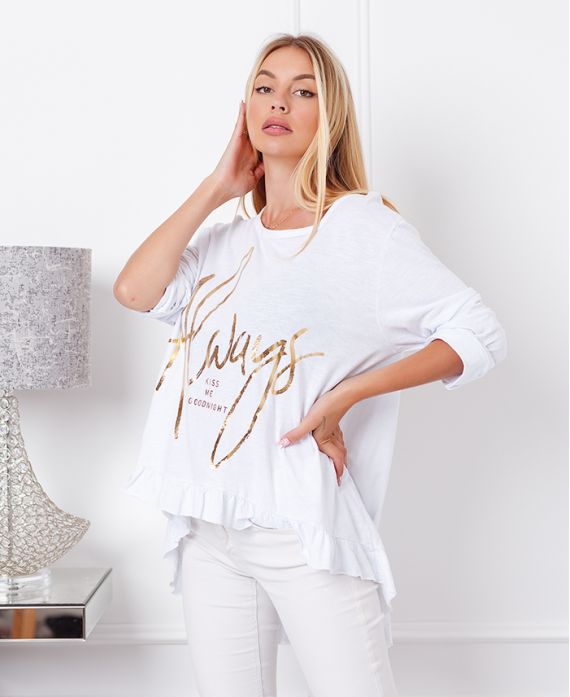 TUNIC SWEATER ALWAYS A FRILLY 21039 WHITE