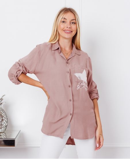 CHEMISE POCHE FLOCAGE ETOILE 9331 ROSE