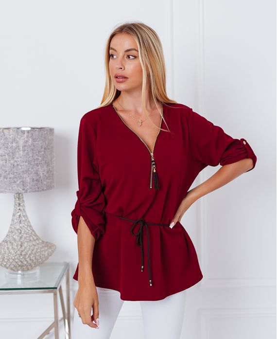 TUNIC ZIPPEE NECKLINE 6300 BURGUNDY