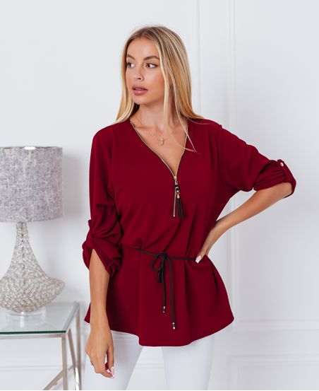 TUNIC ZIPPEE NECKLINE 6300 BURGUNDY