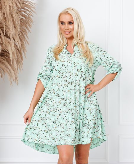 SHORT DRESS FLARED BUTTON NECKLINE 8268 PASTEL GREEN