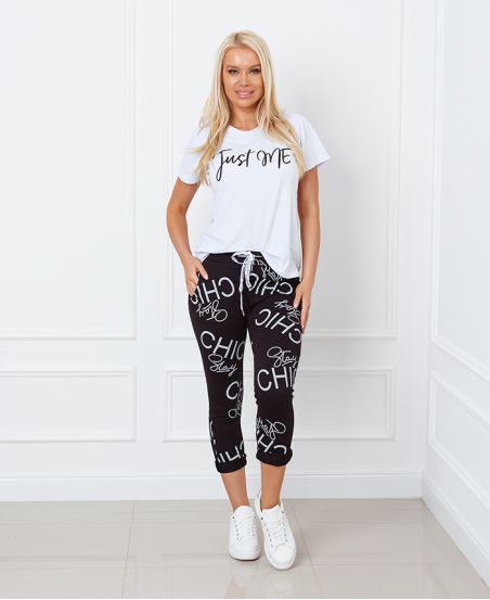 PANTALON DECONTRACTE IMPRIME STAR CHIC NOIR