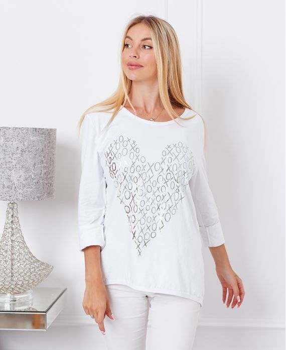 FLOCKING HEART FLUID TOP 19277 WHITE