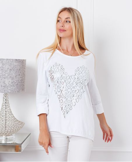 FLOCKING HEART FLUID TOP 19277 WHITE