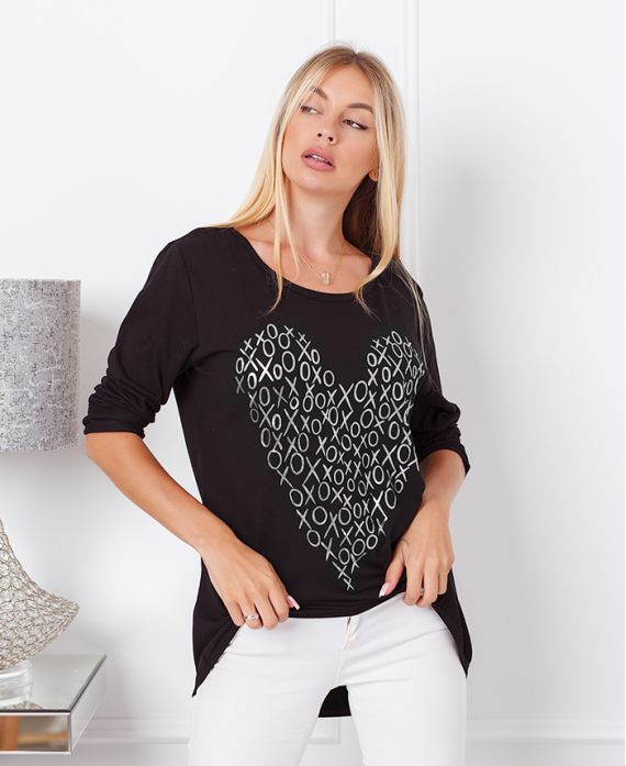 FLOCKING HEART FLUID TOP 19277 BLACK