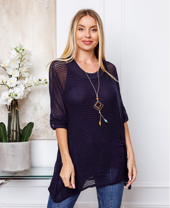 TUNIC 2 PIECES + NECKLACE OFFERED NAVY BLUE 20207