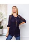 TUNIC 2 PIECES + NECKLACE OFFERED NAVY BLUE 20207