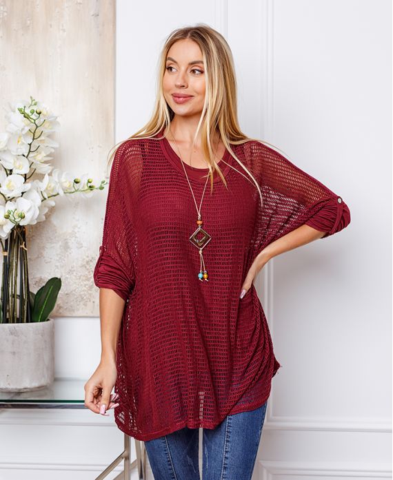 TUNIC 2 PIECES + NECKLACE OFFERED BURGUNDY 20207