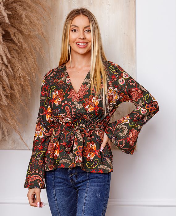 FLOWER TO TIE TUNIC 7832 MILITARY GREEN