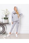 CONJUNTO DE 2 PIEZAS PANTALONES + SUDADERA CON CAPUCHA VINTAGE 9610 GRIS