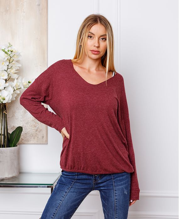 FIJNE SWEATER DETAILS ZILVER BORDEAUX 21283