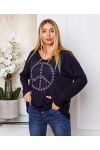 FIJNE SWEATER PEACE AND LOVE 20327 MARINEBLAUW