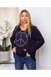 FINE SWEATER PEACE AND LOVE 20327 NAVY BLUE