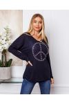 FIJNE SWEATER PEACE AND LOVE 20327 MARINEBLAUW