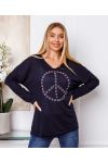 FIJNE SWEATER PEACE AND LOVE 20327 MARINEBLAUW