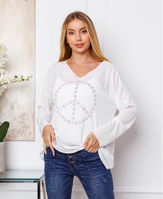 FIJNE SWEATER PEACE AND LOVE 20327 WIT