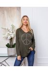 FINE SWEATER PEACE AND LOVE 20327 MILITARY GREEN