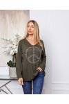 FINE SWEATER PEACE AND LOVE 20327 MILITARY GREEN