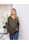 PULL FIN PEACE AND LOVE 20327 VERT MILITAIRE