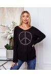 FIJNE SWEATER PEACE AND LOVE 20327 ZWART