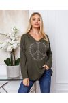 PULL FIN PEACE AND LOVE 20327 VERT MILITAIRE