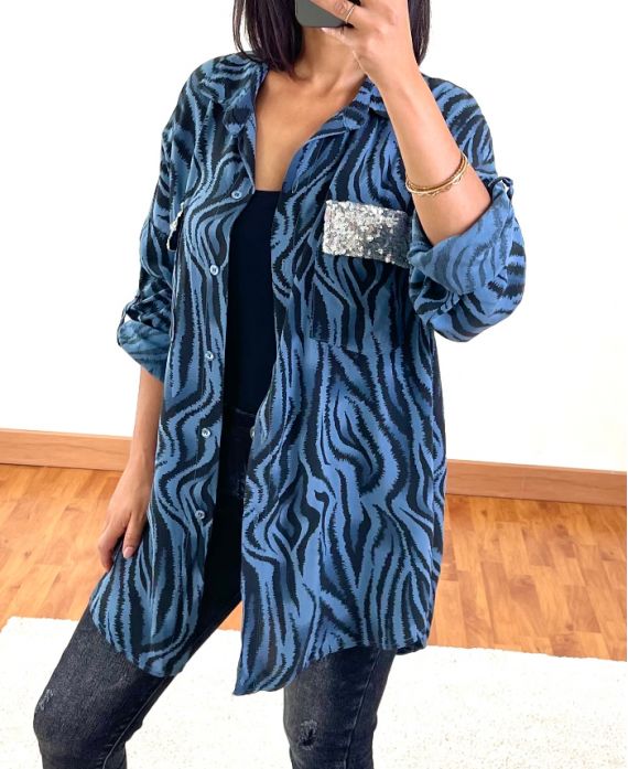 SU CAMICIA LEO OVERSIZE PAILLETEE BLU 9608