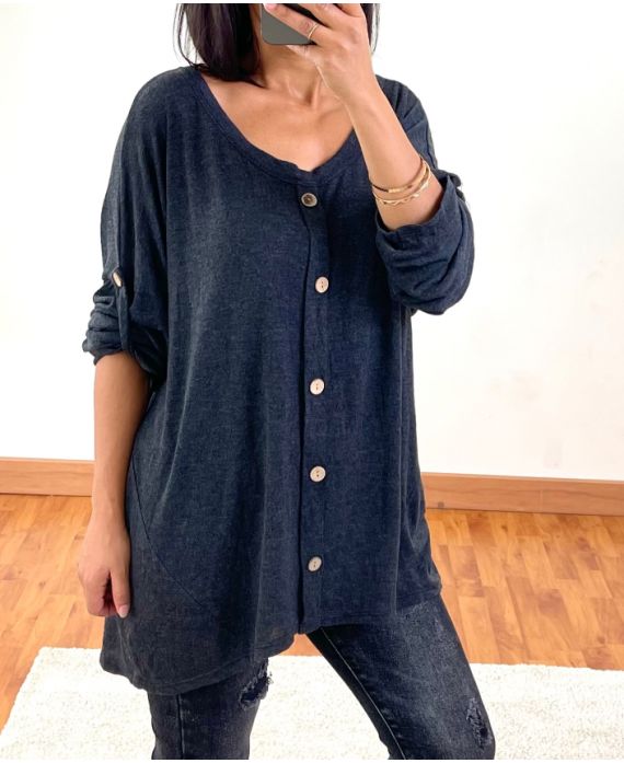 DELAVE EFFECT OVERSIZED SWEATER WITH BUTTONS 20258 BLACK