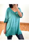 PULL OVERSIZE EFFET DELAVE A BOUTONS 20258 VERT 