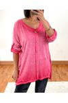 PULL OVERSIZE EFFET DELAVE A BOUTONS 20258 ROUGE