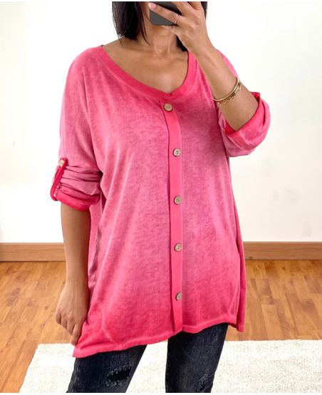 JERSEY OVERSIZE EFECTO DELAVE CON BOTONES 20258 ROJO