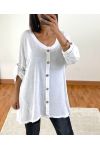 PULL OVERSIZE EFFET DELAVE A BOUTONS 20258 BLANC